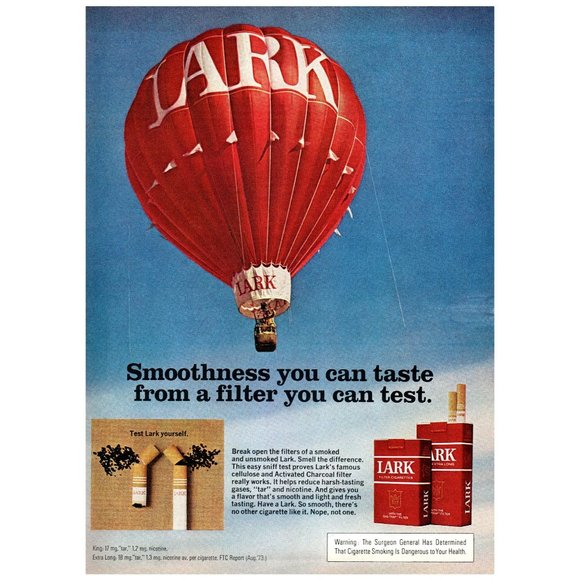 1974 Lark Cigarettes Smoothness You Can Taste Vintage Print Ad Hot Air Balloon - Picture 1 of 1